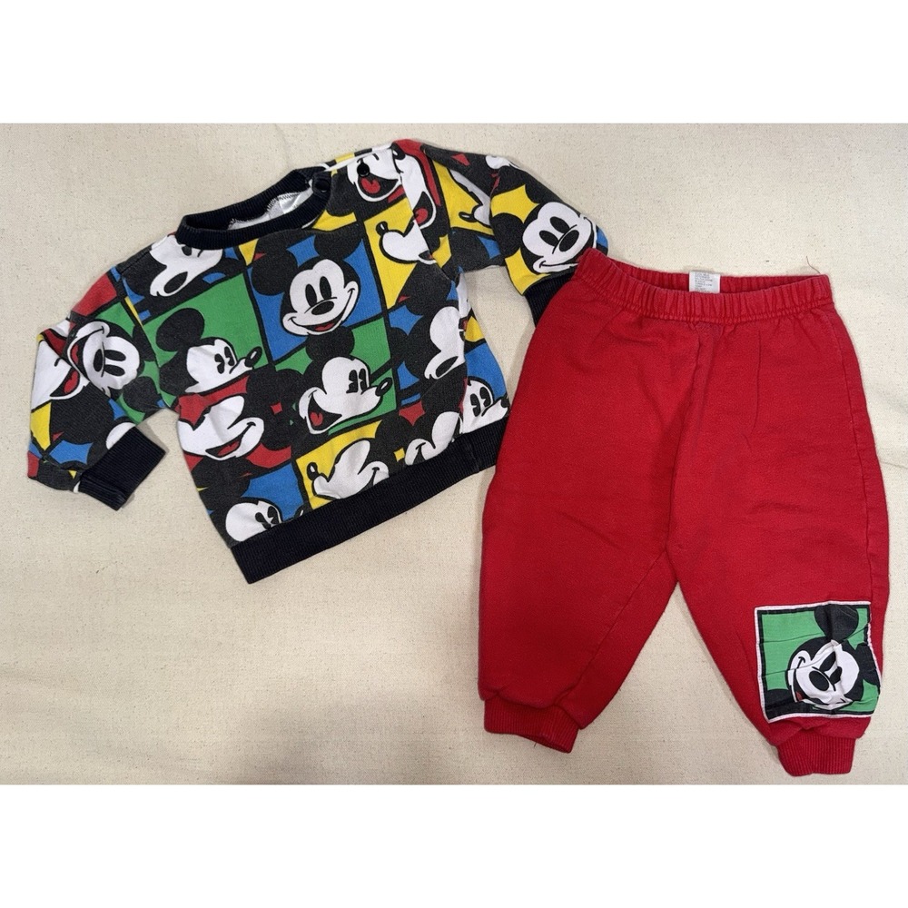 VTG 90's Y2K DISNEY JG Hook Mickey Mouse Sweatshirt Red Sweatpants Outfit 18 mo